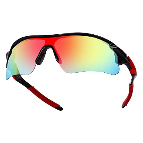 Image of Sports Sunglasses, Red Black | Full-Coverage UV400 Protection, Hydrophobic Mirrored Lens, Lightweight Shatterproof Design, Mercury