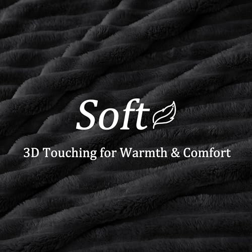 Image of BEDELITE Ribbed Twin Blanket for Couch & Bed, Black, 60 inchx80 inch
