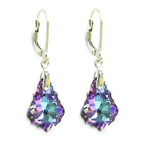 Vitrial Light Purple Sterling Silver Leverback Dangle Earrings made with Swarovski Crystal