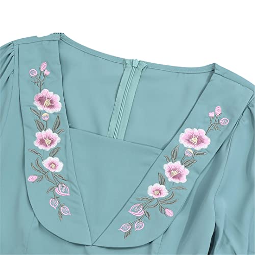 Robe de soirée décontractée bleu clair XL avec broderie florale