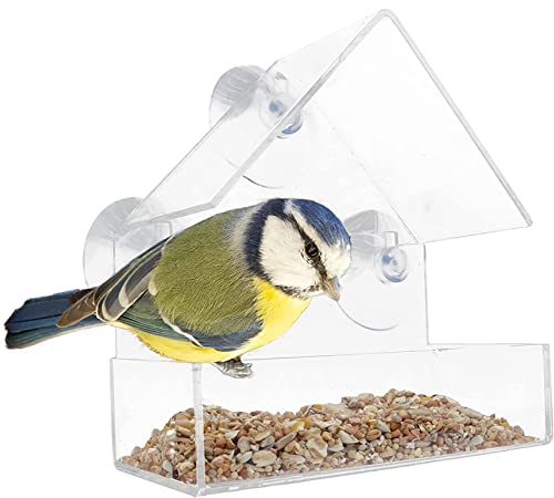 DIVCHI Clear Window Bird Feeder with Strong Suction Cups Plastic Wild Bird Feeder House Bird Seed Feeders for Garden Outdoor Backyard Wildlife Little Birds