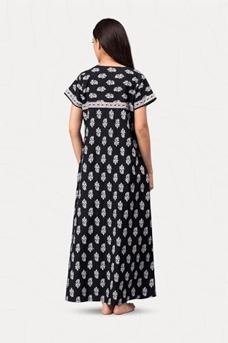 Image of NIHSAMAH Cotton Nighty for Women with Pocket, Premium Printed Long Nighty | Comfortable & Fancy Sleepwear /Nightwear