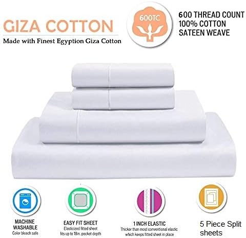 Miniatura 5 de Juego de sábanas de tamaño King dividido - Sábanas Giza - 1800 sábanas de cama ultra suaves King - Sábanas de percal - Bolsillo extra profundo de 18