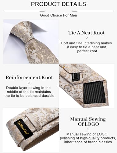 Image of DiBanGu Silk Floral Ties for Men Woven Paisley Necktie and Tie Clip Handkerchief Cufflinks Set for Party Wedding