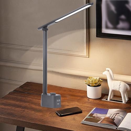 Sxhlseller Lámpara de Escritorio LED de 10 W con Puertos de Carga USB, Lámpara de Mesa Regulable con 5 Temperaturas de Color, Brillo Continuo, Visualización de la Hora, de Escritorio (T221012U) - imagen 2