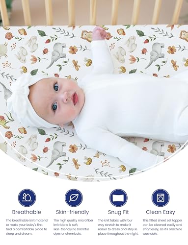 Image of TotAha Crib Sheets for Boys Girls, Premium Soft Crib Mattress Fitted Sheet, Super Stretchy Jersey Knit Baby Sheets, Silky Comfort Baby Bed Sheets 28x52x9 Extra Deep Pocket, 2 Pack (Happy Zoo & Jungle)