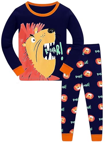 TCWWBB Kinder Schlafanzug Jungen Langarm Zweiteilig Pyjama Set Dinosaurier Bagger Moster Truck Baumwolle Winter Schlafanzüge Nachtwäsche Größe 2-8...