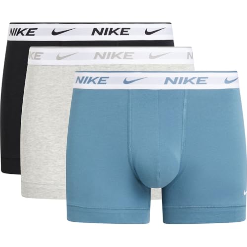 NIKE Trunk 3pk Ropa Interior, Blk/Gry H/Smokey Blue-White WB, M para Hombre