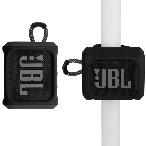 Image of Silicone Case for JBL Go 3 Portable Speaker with Removable Strap for Bike Golf Cart Travel Carrying Case Protective Sleeve Speaker Cover (Black)