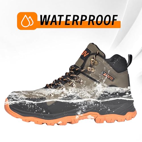 Image of AUVYI Waterproof Steel Toe Work Boots for Men - Wide Toe Comfortable Non Slip Safety Shoes Durable Leather Industrial & Construction Boots