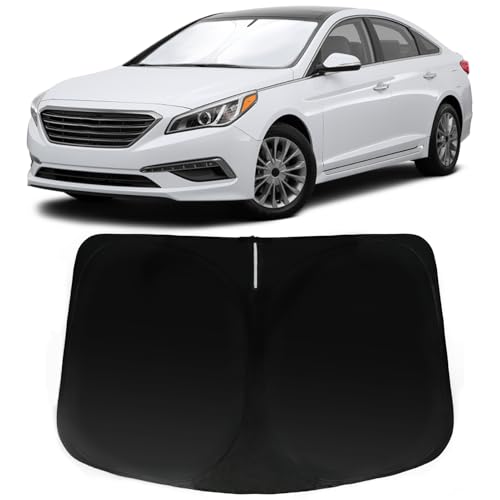 Image of Car Front Windshield Sun Shade for Sonata 2014-2019, Car Window SunShades Shield Cover Sun Visor Protector with 240T Reflective Fabric UV & Sun Heat Protection Accessories