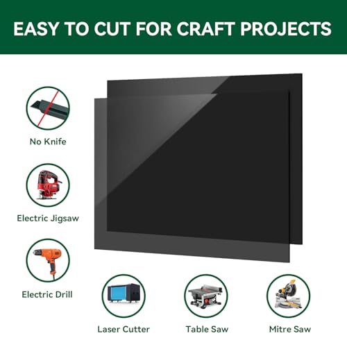 Image of Black Acrylic Sheet 12 inch x 16 inch x 1 /8 inch, 2 Pack UU&FIL Semi-Frosted Matte Glossy Gray-Black Cast Plexiglass Sheets for Laser Cutting, DIY Display Projects, Decor, Signs, Crafts, Easy to Cut and Engrave
