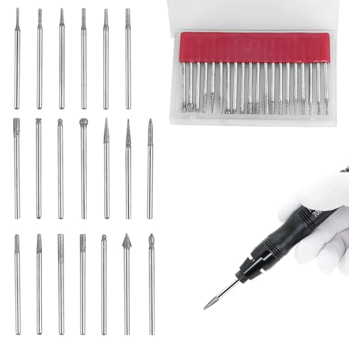 20 Set Frese Diamantate, Punte Diamantate per Utensili Rotanti, Con Gambo da 2.35 mm, per Intagliare Lucidare e Rettificare su Pietra Ceramica Vetro e Altro Inclusa Custodia per la Conservazione
