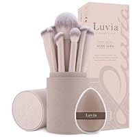 Aura Makeup Brush Set | 10-Piece Brush Set with 8 Makeup Brushes for Face & Eyes Including Vegan Leather Case & Powder Puff Sponge | Professional Vegan Cosmetic Brush | Nude 2 Colours | Luvia