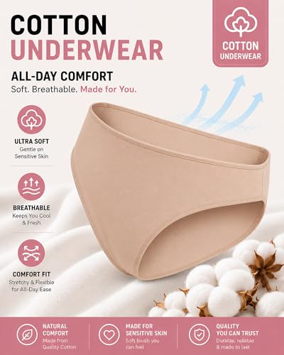 Image of FINETOO 6 Pack Cotton Underwear for Women Cute Low Rise Bikini Panties High Cut Breathable Sexy Hipster Womens Cheeky S-3XL