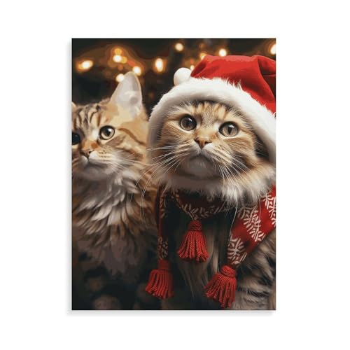 Peinture par numéro chat de Noël pour décorer votre salon pendant les fêtes d'hiver