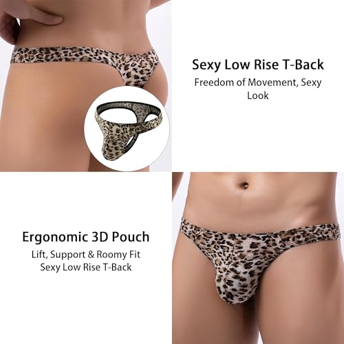 Eagerlove String Tanga Herren T-Back Slip Unterwäsche Männer Low Rise Unterhosen Dessous Thong mit Beutel Panty Underwear Briefs Leopard Large