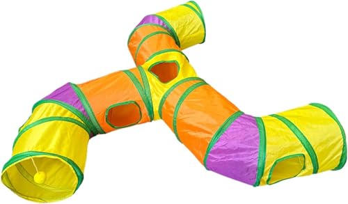 Image of GUSTYLE Cat Tunnel Toy Way, Collapsible Pet Play Tunnel Tube with Storage Bag for Cats, Puppy, Rabbits, Guinea Pig, Indoor and Outdoor Use (Rainbow T-Shaped)