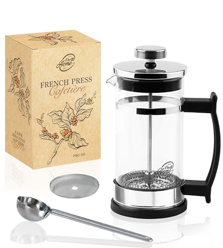 Pro@Home43 French Press 0,35 L aus Glas & Edelstahl – Kaffeebereiter Set mit Ersatzfilter & Kaffeelöffel – manuelle Kaffeemaschine für Tee & Kaffee – auch in 0,6 L verfügbar