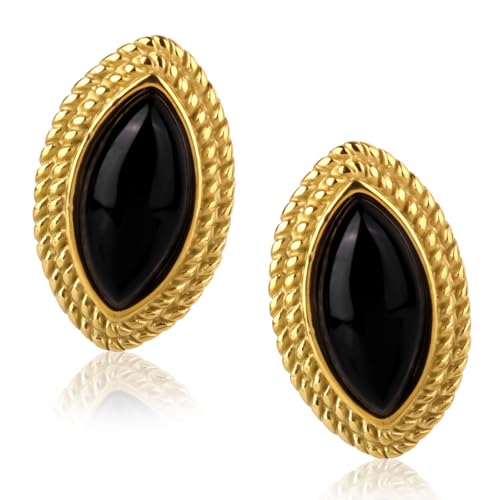 Image of Mikovivi Black and Gold Earrings for Women, Stainless Steel Vintage Oval Stud Earrings Statement Jewelry Accessories for Holiday Birthday Anniversary Presents