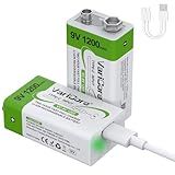 VariCore 1200mAh Rechargeable 9V Batteries USB C 2PCS,9 Volt USB Lithium-ion Batteries,USB C 9V Battery,Long Lasting 1200 Cycles, for Smoke Alarms,Multimeters,Microphones