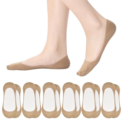 Image of RYI 6 Pairs Cotton Ultra No Show Socks Womens - Non Slip, Loafer Socks For Flats