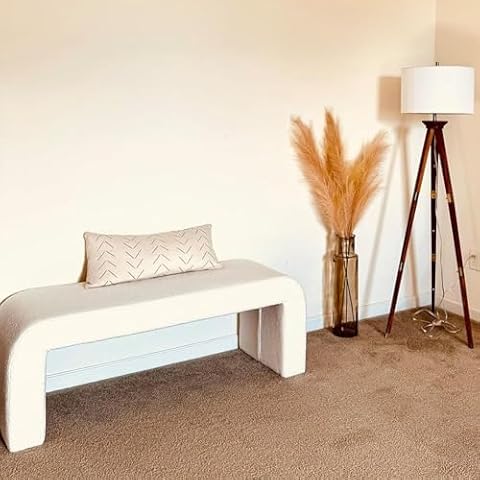 Wahson White Modern Boucle Bench Set of 1, Rectangular Sherpa Entryway Bench, Upholstered Ottoman, Indoor Bench Footrest for Bedroom, Hallway, end of Bed Cover