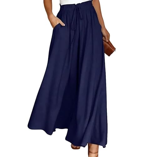 Spesh Sommerhose Damen Locker Stoffhose mit High Waist Leichte Sommerhose mit Weite Bein Elegante Strandhose Damen Weite...