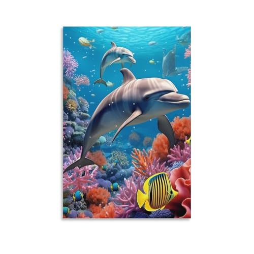 Impression sur toile dauphins affiche decoration pour un salon apaisant