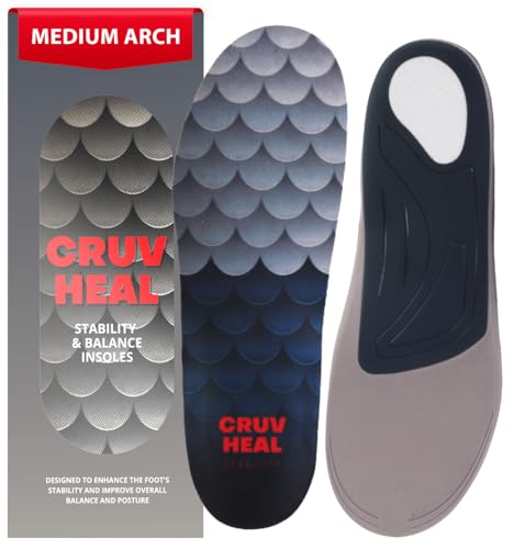 Image of CRUVHEAL Work Orthotic Insoles - Anti Fatigue Medium Arch Support Shoe Insert Men Women - Plantar Fasciitis Flat Feet - Relieve Foot Pain - Work Boot Insoles Standing All Day (M, Graphite)