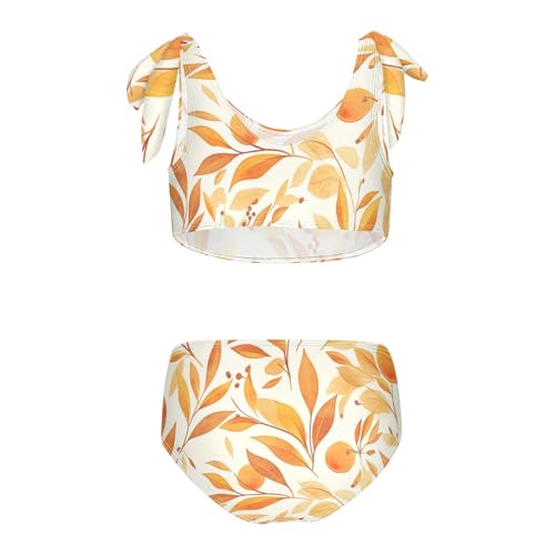 KLL Watercolor Orange Fruit Leaves Girls Two Piece Bikini Set Quick-Dry Swimsuit Swimwear Adjustable Strap2