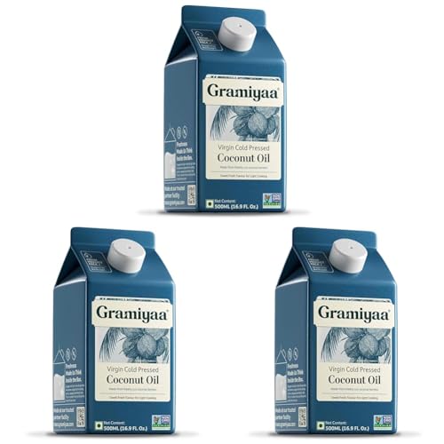 Image of Gramiyaa Cold Pressed Virgin Coconut Oil 500 Ml | Chemical-free, Zero Trans-fat Cooking Oil | Unrefined | Fresh Protect Pack (Pack of 3)