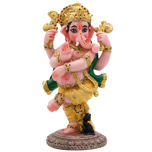Indian God Ganesha Idol Statue - 5”H Hindu Dancing Ganesh Murti India Ganapati Pooja Item Home Office Temple Mandir Shrine Altar Diwali Puja Spiritual Decor Ideal Gifts for Indian Friend Relative