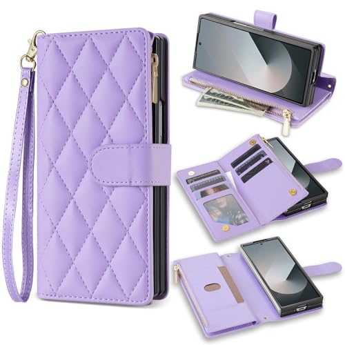 Étui portefeuille Samsung Galaxy Z Fold 4 violet antichoc avec fentes pour cartes