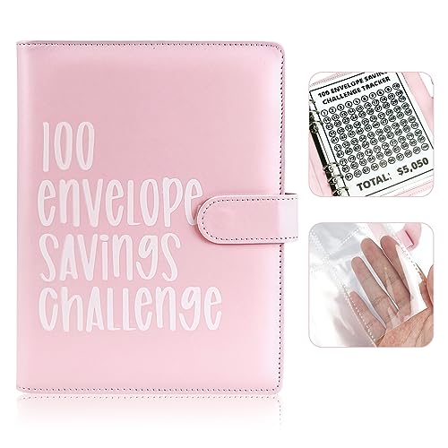 POUYRBA 100 Envelope Challenge Binder, Leather 52 Week Money Saving Challenge Binder Easy and Fun Way for 100 Envelopes Money Saving Challenge Budget Binder for Budgeting Planner & Saving Money
