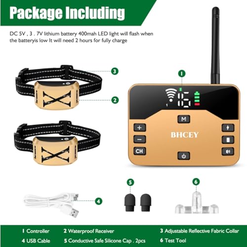 BHCEY Wireless Dog Fence,Electric Dog Fence Wireless System & Training Collar,2-in-1 Wireless Safe Dog Boundary,Adjustable Pet Containment Fence System,Rechargeable Collar for Dogs (Gold)