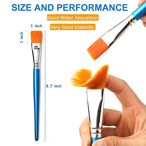 Gacdr 1 Inch Flat Paint Brushes For Acrylic Painting,12 Pieces Large Synthetic Paint Brushes Bulk With Wooden Handle For Acrylic, Watercolor, Oil, Crafts, Face Body Art #TOP3