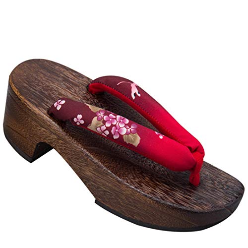 Ez-sofei Japanese Traditional Shoes Clogs Wooden Geta Sandals for Women Red