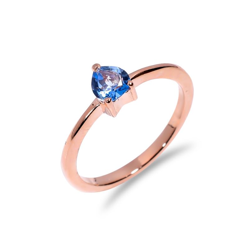Bague topaze bleue suisse en pierre précieuse naturelle et anneau classique taille 15½