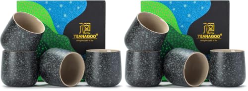 Image of TEANAGOO Japanese Tea Cups Set of 4pcs, 6.9oz /205ml Elegant Ceramic Matcha Cups with Flat Base, Charcoal Black Handleless Coffee Mugs, Microwave & Dishwasher Safe, Beautiful Gift Box (Pack of 2)