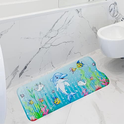 Bath Mat Non Slip Kids, Kikuo Large Cartoon Kids Bath Mat for Tub 100x40cm, Colorful Safety Non Slip Bath shower Mats for Inside Bath Kids - Easy Clean & Mould Resistant (Sea Animal Pattern)