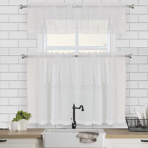 Chyhomenyc Sheer Window Valance Curtains, 2Pcs Set, Light Filtering Kitchen Valances Windows Treatment, Small Rod Pockets Voile Sheer Curtains For Living Room/Bathroom/Basement, 42 X 14 In, Ivory #TOP1