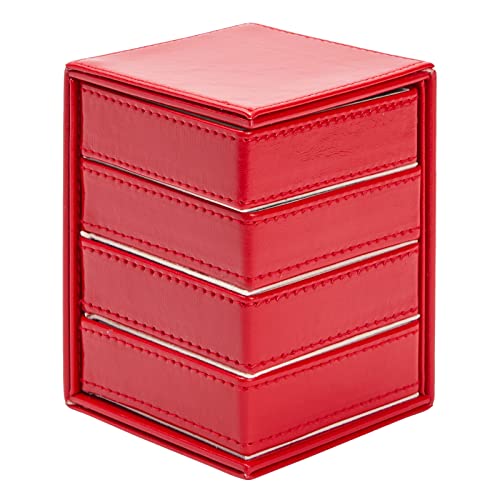 4 Layer Rotating Jewelry Organizer For Men, Women, Small Faux Leather Box For Necklaces, Rings, Earring, Bracelets (Red, 4 X 5 In) #TOP5