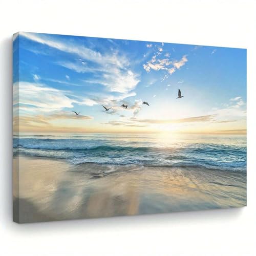 Peinture sur toile encadrée paysage de bord de mer 50x70cm