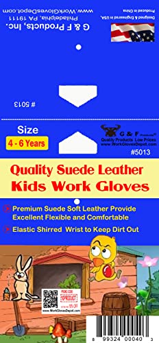 Justforkids Unisex Child Large (7-9 Years Old) Kids Work Gloves, Brown Cowhide Leather, Large Pack Of 1 Us #TOP4