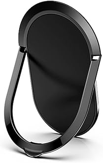 KolorFish Super Thin Tabletop Metal Mobile Phone Finger Ring Stand Holder Grip Kickstand, Supports Magnetic Car Mount for All Phones/Tablets (Black)