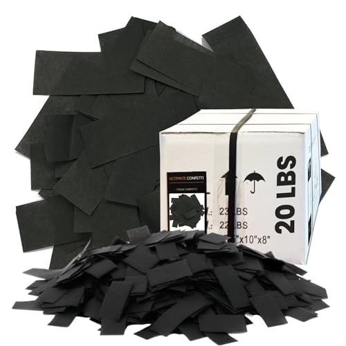 Image of Ultimate Confetti, Black Biodegradable Confetti - Rectangular Flame-Resistant Tissue Paper Confetti for Cannon and Launcher use - Best for Gender Reveal, Concerts and Parties - 20 lb, 320 oz