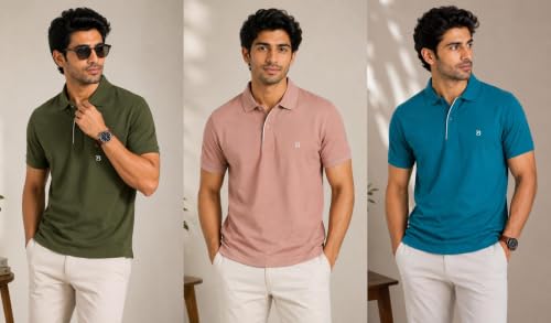 Image of Men's Trendy Regular Fit Solid Polo Collar Casual Half Sleeve T Shirt| Soft| Casual Wear|Combo Set (Pack of 3) (Triple APX 2741)