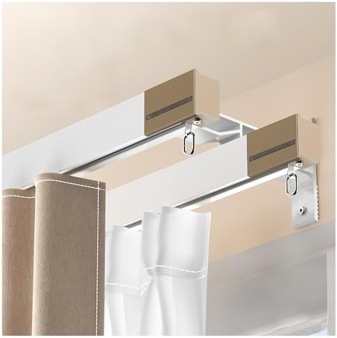 Double Row Ceiling Curtain Rod, Heavy Duty Adjustable Track for Open Spaces, Flexible Drapery System for Living Room, Bedroom, Patio, Sliding Doors (White, 10.2ft)