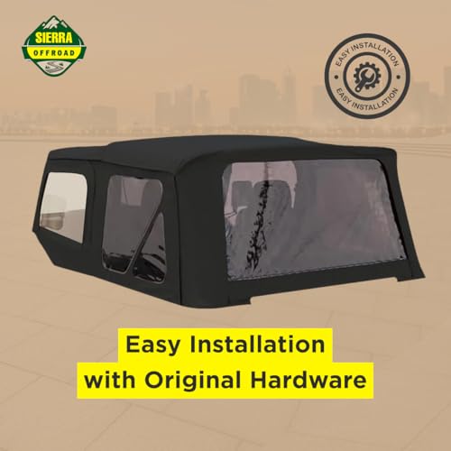 Sierra Offroad Soft Top for 1997 to 2006 Jeep Wrangler TJ - Black, Denim Vinyl - 2 Door Jeep Soft Top with Rear Plastic Tinted Windows - Factory Precision Fit Replacement - With Upper Door Skins by Sierra Offroad - Used condition - Image 5